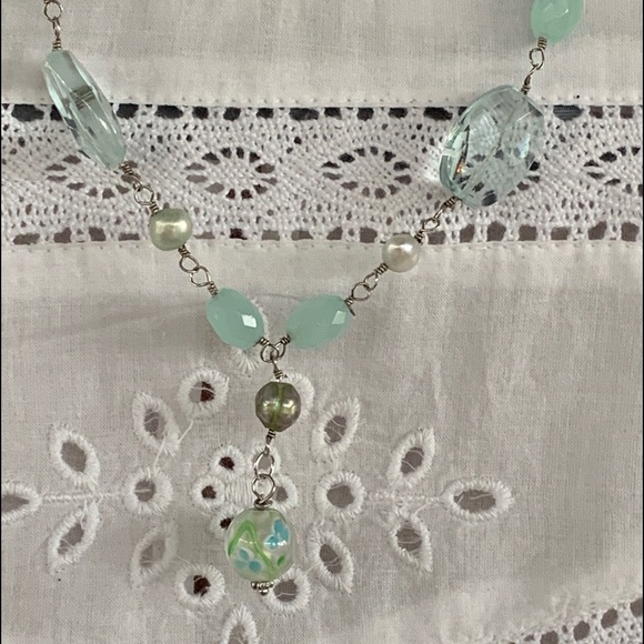 SET,Sterling Silver freshwater pearl Amazonite Necklace and earrings - Picture 2 of 9